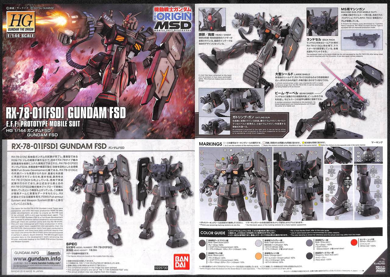  Bandai Gundam The Origin 021 Gundam FSD 1/144 Scale Kit