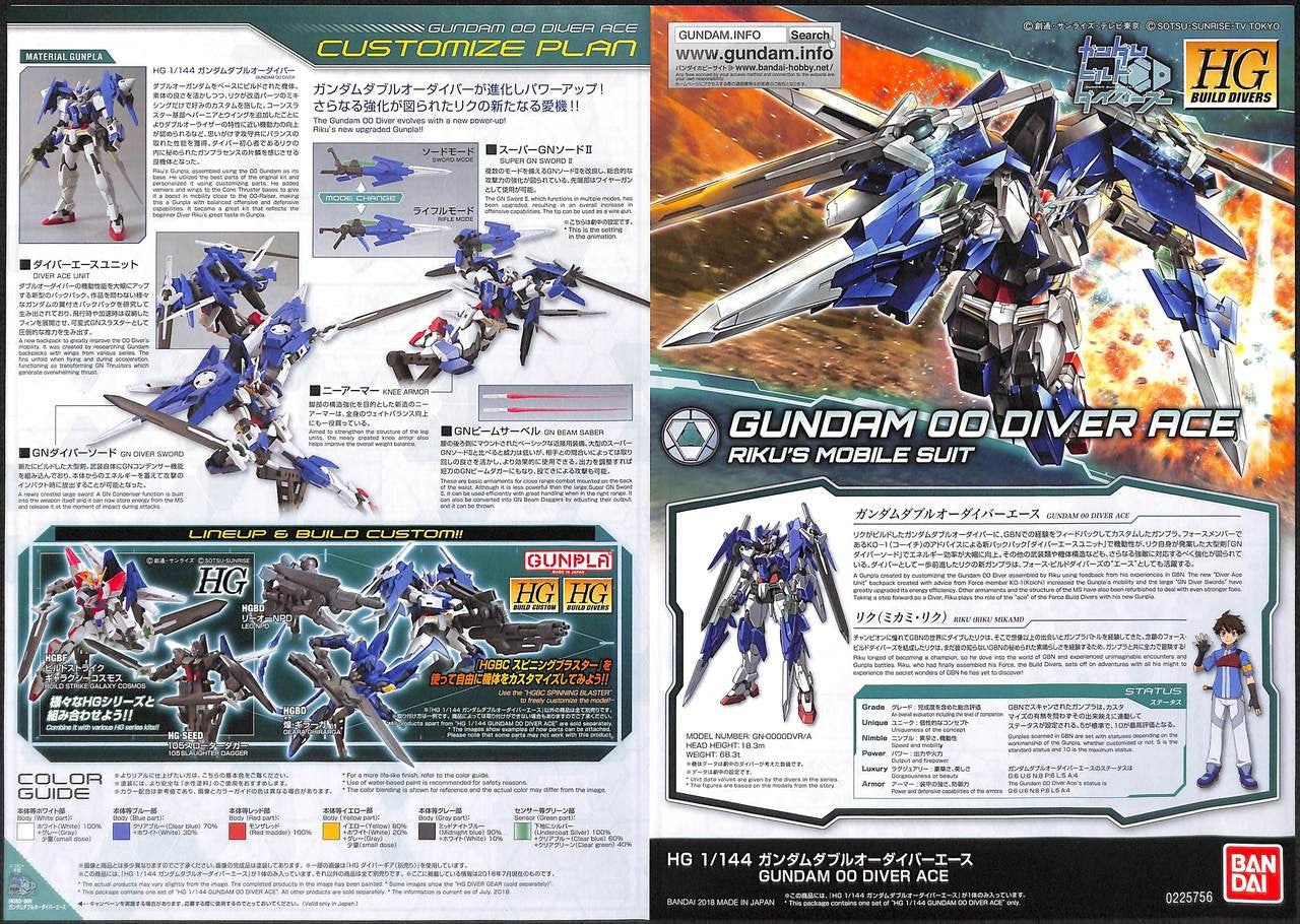  Bandai HG Gundam Build Divers 009 Gundam OO Diver Ace 1/144 Scale Kit