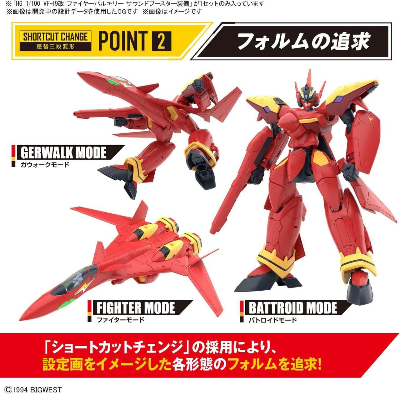  Bandai HG 1/100 VF-19 Fire Valkyrie With Sound Booster Plastic Model (Macross 7)